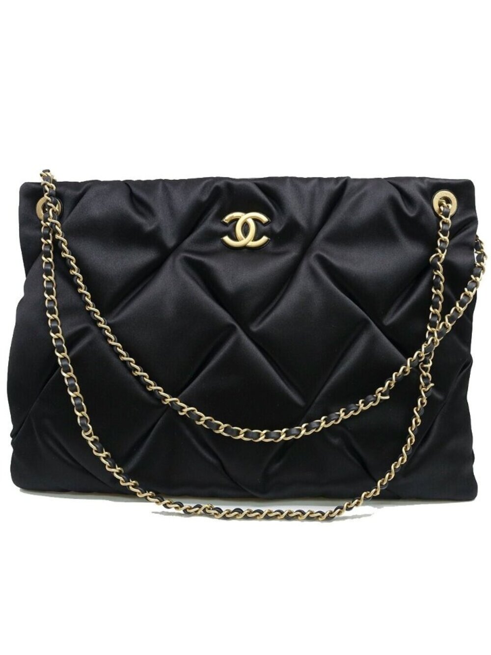 Chanel Large Pouch Satin BK GD Shoulder Bag